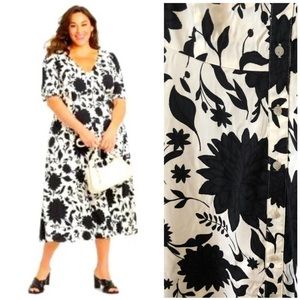 Ava & Viv Black + White Midi Dress 2X
